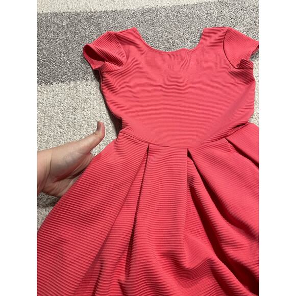 French Connection Dress Womens 2 Fit Flare Pockets Pleated Stretch Ribbed Coral - Picture 6 of 10